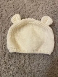 くま耳付きニット帽 ホワイト 40cm-42cm 値下げ