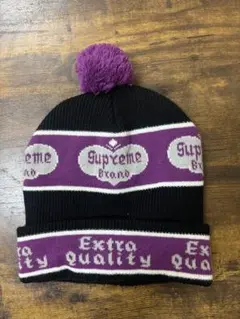 Supreme ポンポン付きニット帽 ブラック/パープル