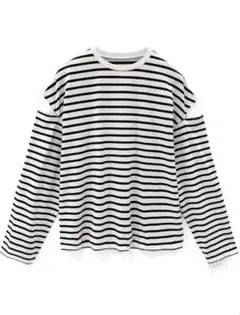 ボーダー柄ショルダースリットルーズトップス　グリーンのサムネイル