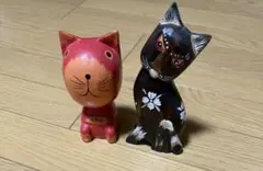 アジアン雑貨 バリ猫❤️猫の木製置物　2個　ハンドペイント
