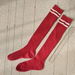 サッカー用ストッキング レッド 2本ライン