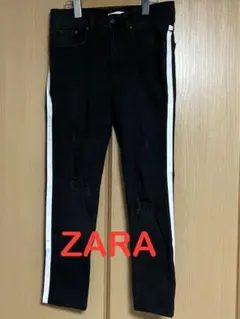 【値下げ】ZARA ブラックデニム サイドライン&ダメージ加工