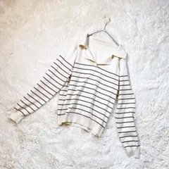 【Dazy/LESS】デイジーレス　ニットトップ（ボーダー） 白・ブラウン　L