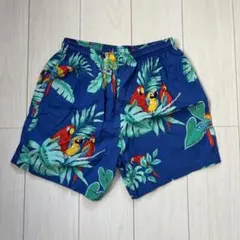 ハワイ製 アロハ オウム柄 総柄 ショートパンツ ブルーのサムネイル