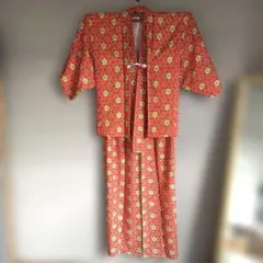 レトロな着物と羽織のアンサンブル　ウール？　鮮やか　可愛い