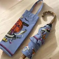 値下げしました　manipuri 折りたたみ傘 青　バルーン柄　美品のサムネイル