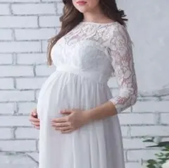 マタニティドレス マタニティフォト 白レース