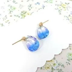 No.937☆大粒ドロップ（ブルーグラデーション） ピアス イヤリング チャーム