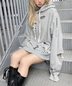 【匿名配送】WEGO ウィゴー Figments デストロイパーカー　グレー