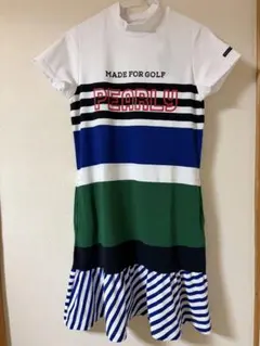 【ランバンスポーツ】人気ラインストーンロゴマーク 半袖ゴルフワンピース 36 ランバンスポーツ】人気ラインストーンロゴマーク 半袖ゴルフ