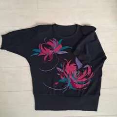 花柄★ 半袖ニット★サマーニット★黒★古着★レトロ★ヴィンテージ★婦人服★ミセスのサムネイル