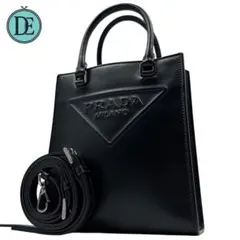 【RFID】PRADA ハンドバッグ 2way エンボスロゴ レザー ブラック