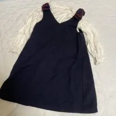 ネイビー Vネック ワンピース　フリルブラウス　セット　110 アプレレクール