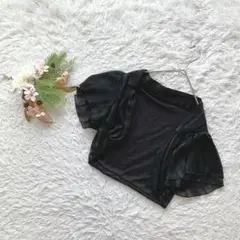 ✨良品✨ (F) ボレロ 半袖 フリル ドレープ クロップド レイヤード 羽織り