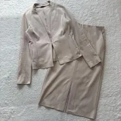 BEIGE,ベイジ★スカートスーツ セットアップ ノーカラーVネック バイカラー BEIGE,ベイジ☆スカートスーツ セットアップ ノーカラーVネック