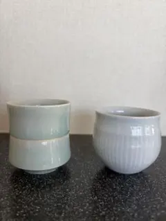 青白磁 白磁鎬 ぐい呑み 2点セット/ 阿南維也