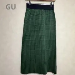 GU ジーユー　ダブルジャカード　チェック　　ニットスカート　総ゴム　スリット