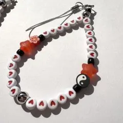 ハートビーズのストラップ【赤】