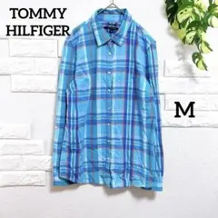 トミーヒルフィガー　長袖シャツ　美品　M　カラフル　チェック　ポケット　春夏