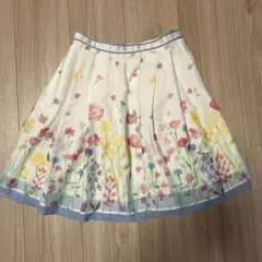美品 メゾピアノ 花柄フレアスカート 水彩画風 マルチカラー 160 