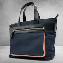 PaulSmith カラーブロック ミニトート ナイロン レザー 紺 2780のサムネイル