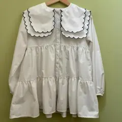 極美品　Fit more フィットモア スカラップ衿 袖リボン ティアード 白のサムネイル