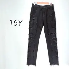 インポート✨ダメージ ブラックデニム ストレッチトレート【M】01-121