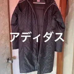 アディダス　ロングベンチコート　ブラック　ドット柄　レディース　Lサイズ