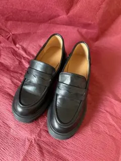 黒レザー厚底ローファー 柔らかい羊皮