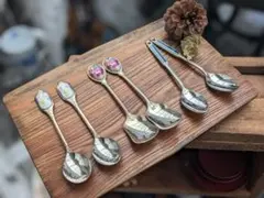 blue leaves 植物モチーフ スプーン5本セット　マットシルバー 青い花柄のクラシックスプーン5本セット - メルカリ