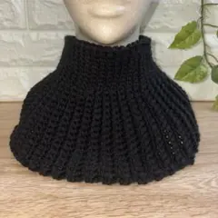 黒 ニット ネックウォーマー　リブ編み　つけ襟　ハンドメイド