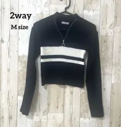 【2way】ラインニット ハーフジップ タートルネック M