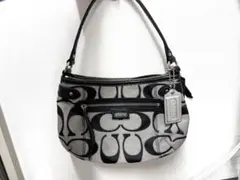 COACH ブルー シルバー ロゴプリント ハンドバッグ