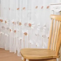 レースカーテン　2枚セット　100㎝ 200㎝　オレンジ　花柄　レース おしゃれ