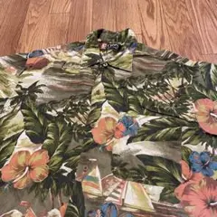 90s ラルフローレン Chaps ボタニカル柄 レーヨン混 アロハシャツ