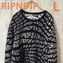 美品　RIPNDIP総柄セーター　ニット　Lブラック