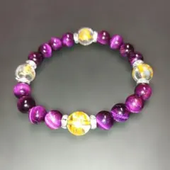 ✨金属アレルギー対応✨天然石ブレスレット☆ 四神水晶＆パープルタイガーアイ045