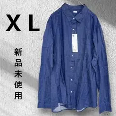 【新品・タグ付き】GU ツイルプリントシャツ（千鳥格子柄）XLサイズ ブルー