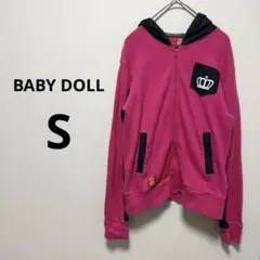 ベビードール パーカー 長袖 派手 ピンク フード付き ロゴ レディース Sのサムネイル