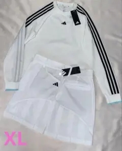 新品adidas スリーライン薄手ニット　撥水ホワイトスカート　清涼感　XL