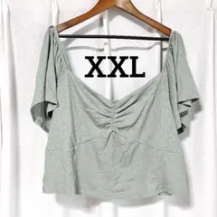 アメリカンイーグル【XXL】オフショルダー リブ Tシャツ 半袖 くすみミントのサムネイル