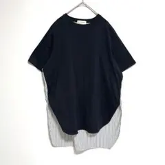 iNED イネド　ネイビー ストライプ　Tシャツ　カットソー　トップス　9