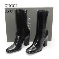 35C　GUCCI　グッチ　アンクルブーツ　黒　サイドジップ　つま先のへこみ