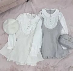 evelyn ツイードフリルロンパース アイスグレー