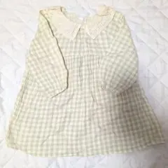 グリーンチェック レース襟 ワンピース チュニック　80