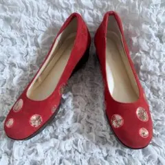 【美品】ヒルズアベニュー パンプス ウェーブソール スパンコール オレンジのサムネイル