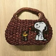 LDS スヌーピー刺繍付きかごバッグ　ブラウンのサムネイル