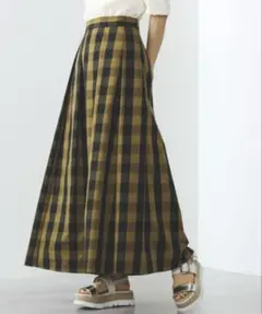 BEAMS HEART チェック柄フレアロングスカート