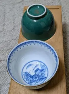 竹齋　煎茶揃　陶器 湯飲み 5個セット　緑色　三洋陶器