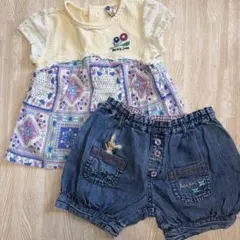 Petit Jam うさぎさん刺繍入りカジュアルTシャツとデニムパンツセットのサムネイル